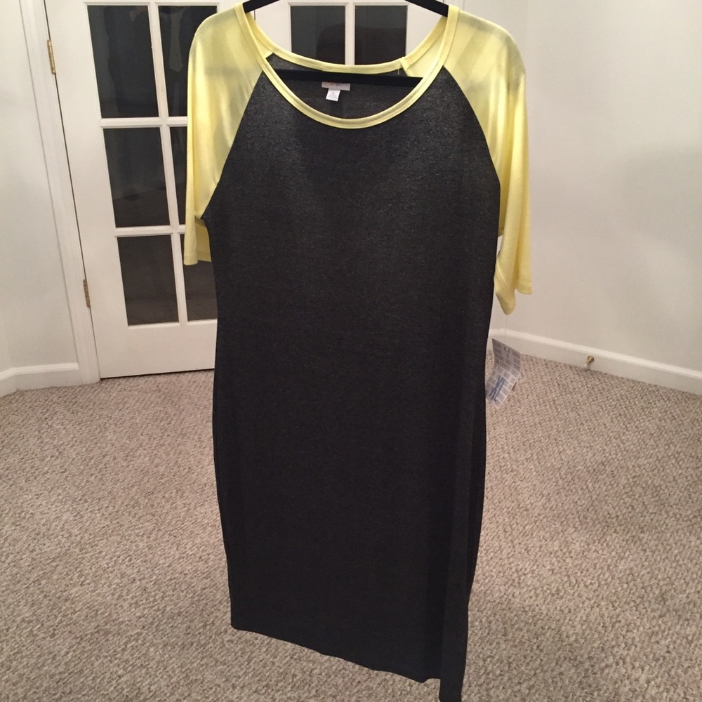 LULAROE Julia Dress, Charcoal & Yellow, Size XL